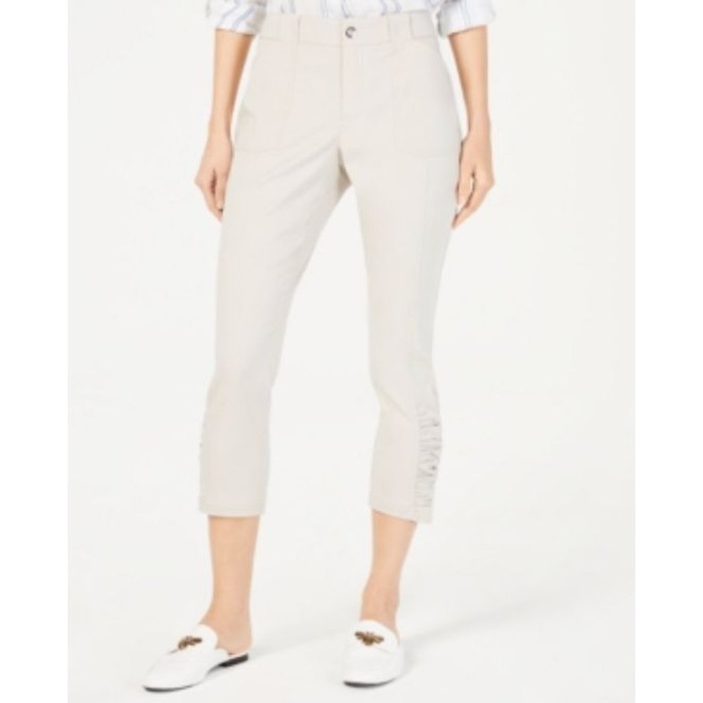 NWT INC Women's Beige Curvy Ruched-hem Pants Size 2